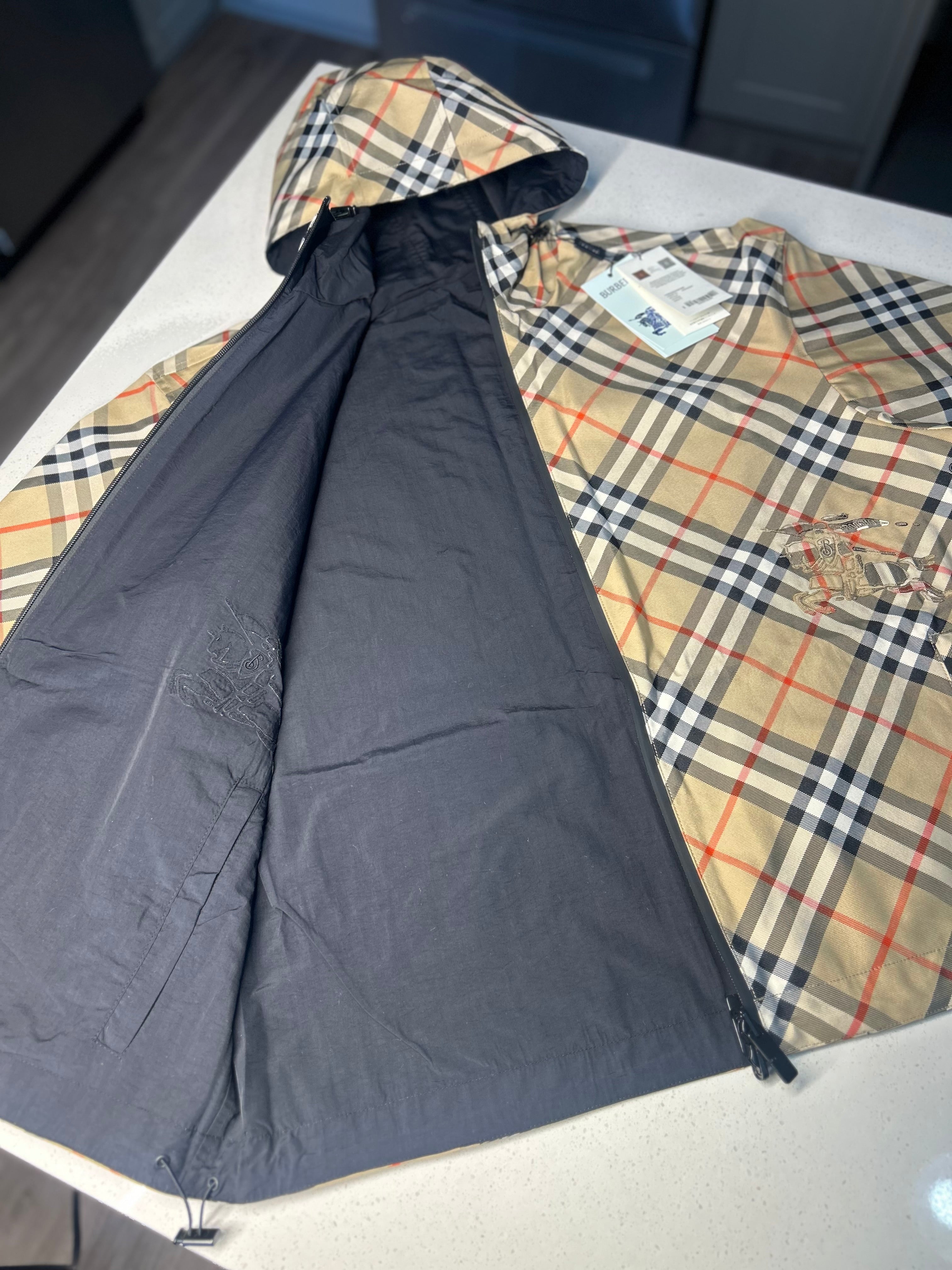 Burberry reversible check hooded jacket medium