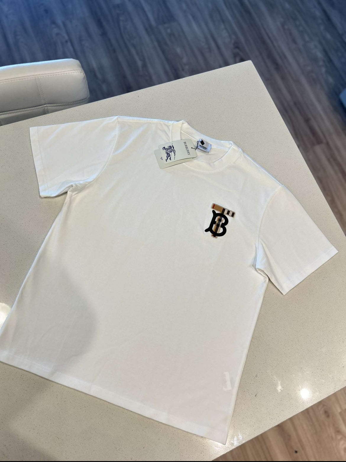 White Burberry “TB” Embroided Logo