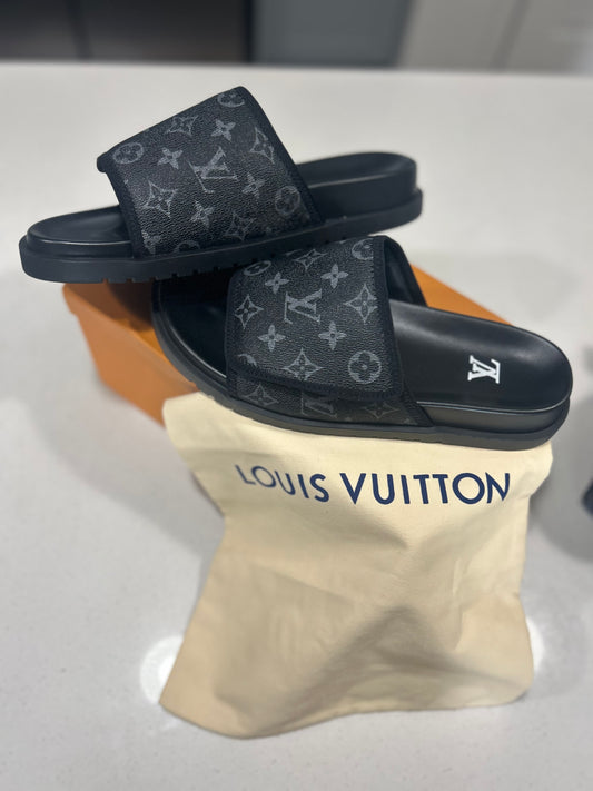 Louis Vuitton Black Velcro Slides