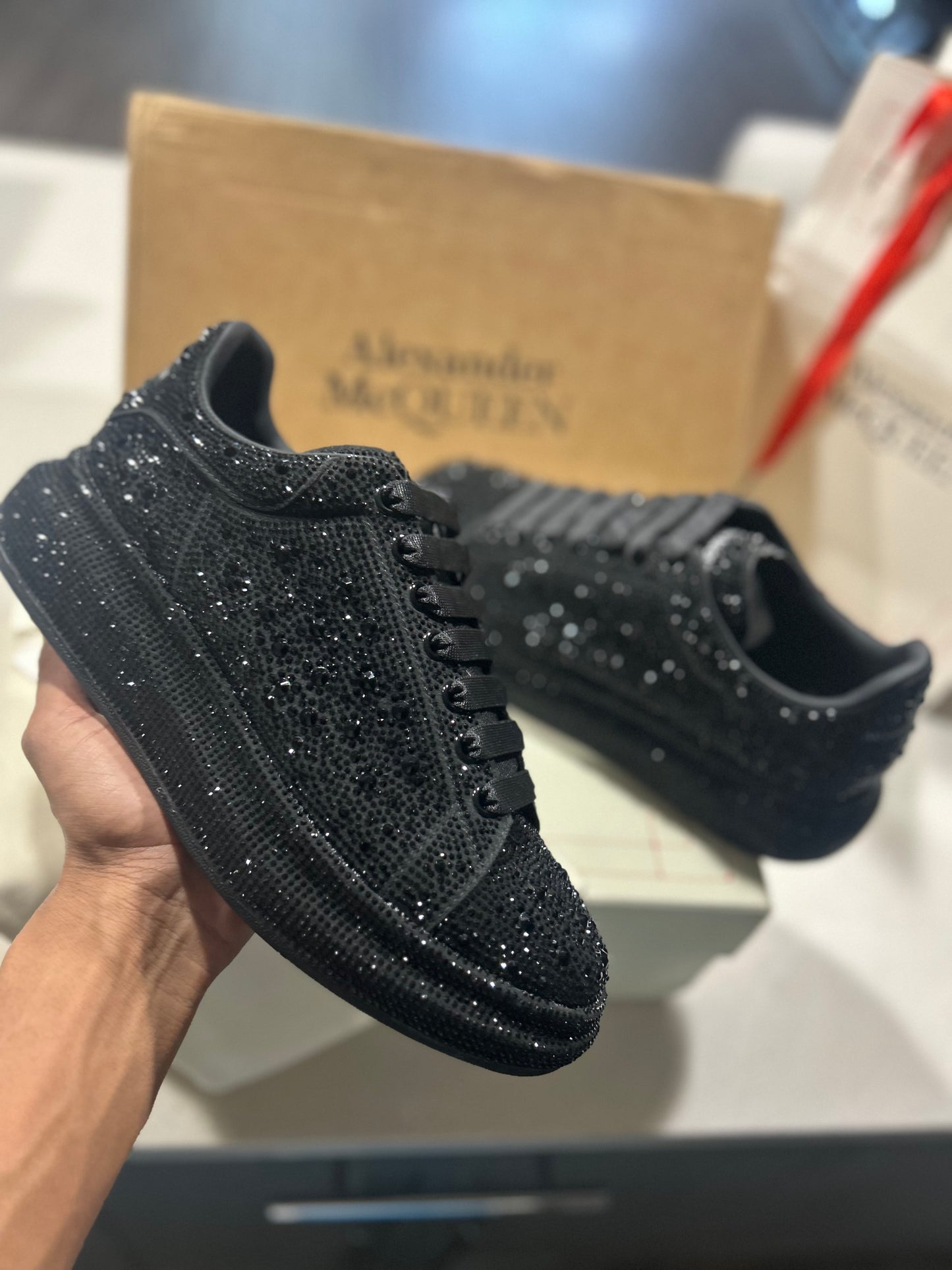 Alexander Mqueen Men’s Black Embellished Leather