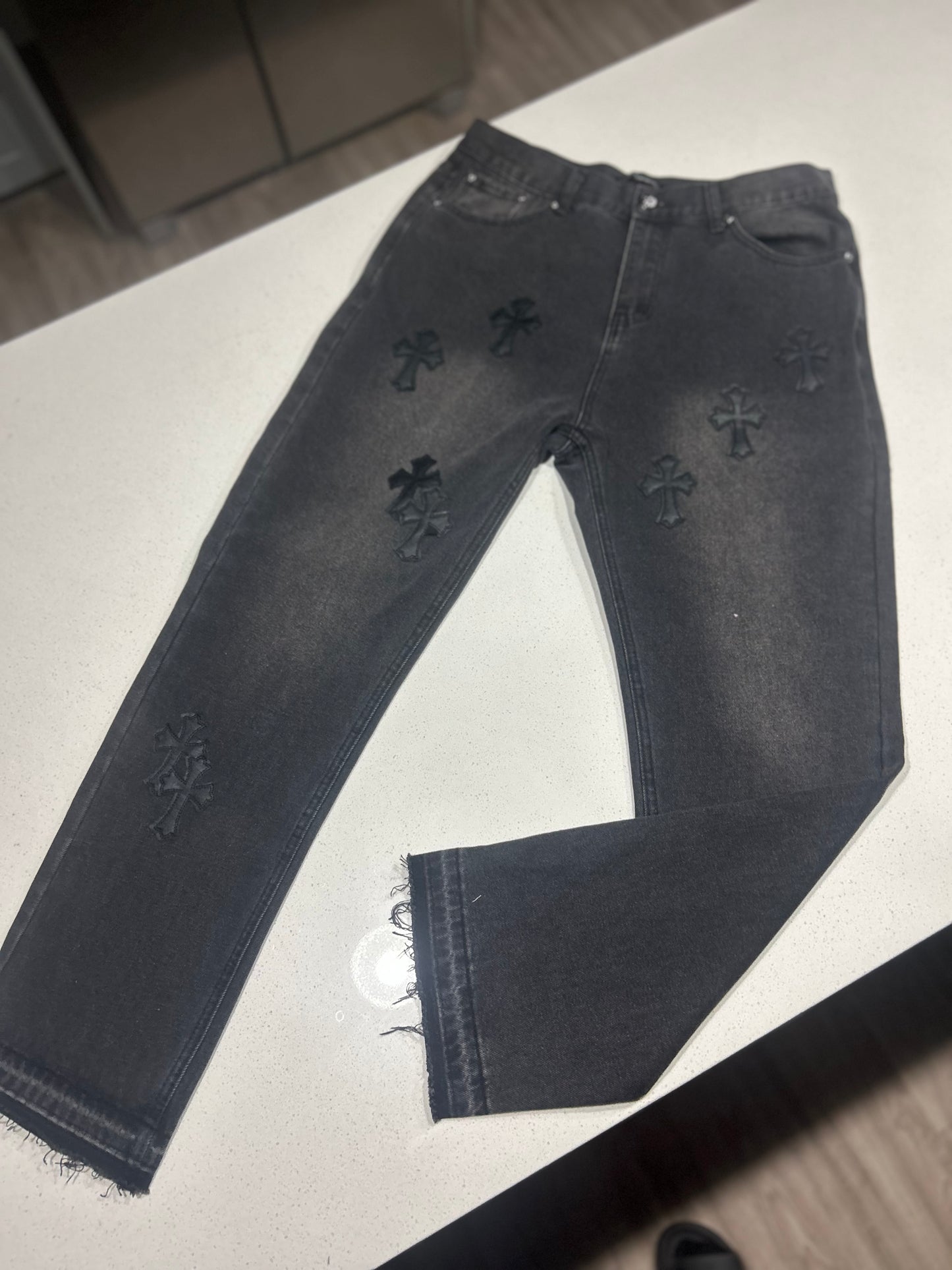 Chrome Hearts Straight Distressed-Bottoms Jeans